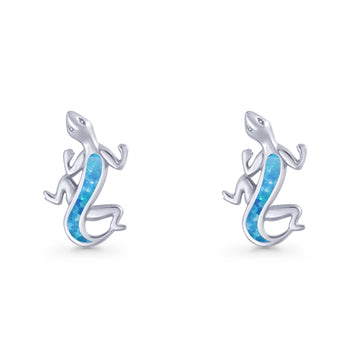 Lizard Stud Earring 13.7mm Lab Created Blue Opal 925 Sterling Silver Wholesale
